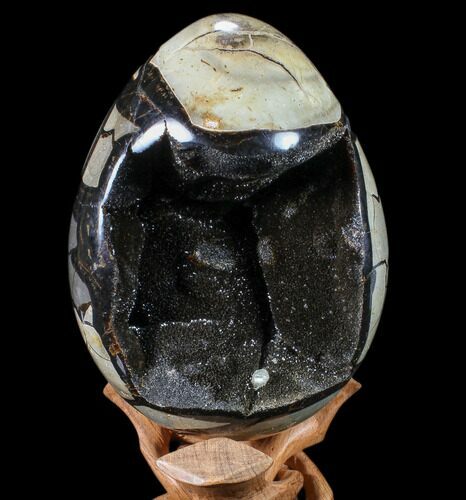 Septarian Dragon Egg Geode - Black Crystals #89673
